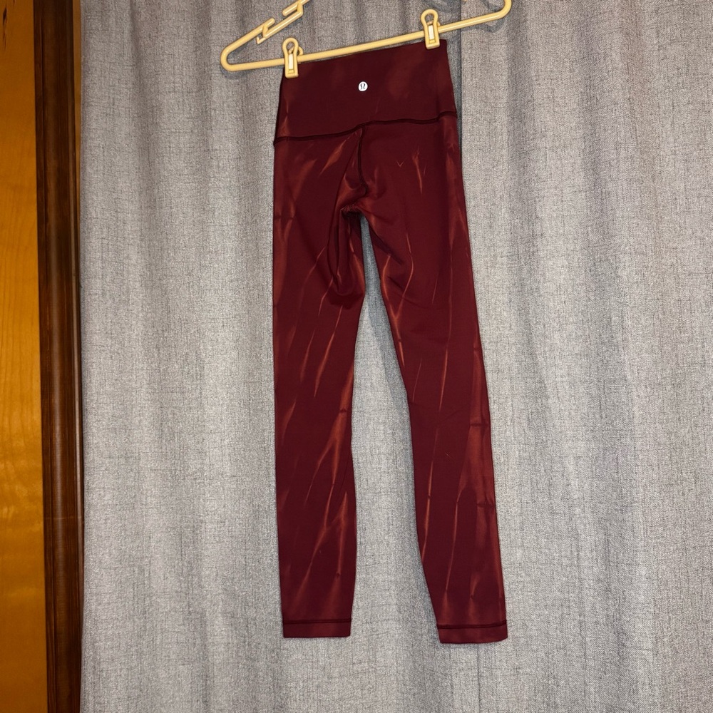 Lululemon Wunder Train Womens 0 Burgundy High Rise Leggings Everlux Yoga Pants - Picture 3 of 5